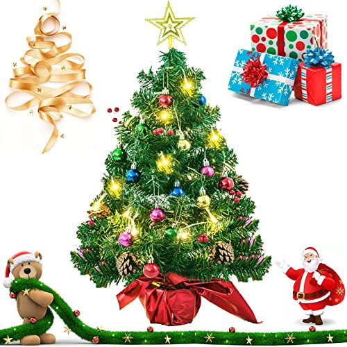 60cm Mini Weihnachtsbaum,Mini Tannenbaum für Tisch,Weihnachtsbaum Miniatur,Mini Weihnachts Baum mit LED Lichterketten,Künstlicher Weihnachtsbaum,Weihnachts Baum klein,Christbaum,Weihnachtsdeko
