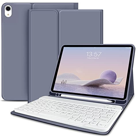 ZOYU Keyboard Case for iPad Air 11 Inch M3 (2025) / M2 (2024), iPad Air 5th/4th Generation 10.9 Inch (2022/2020) with Pencil Holder Slim Smart Cover Detachable Wireless Bluetooth Keyboard, Purple Grey