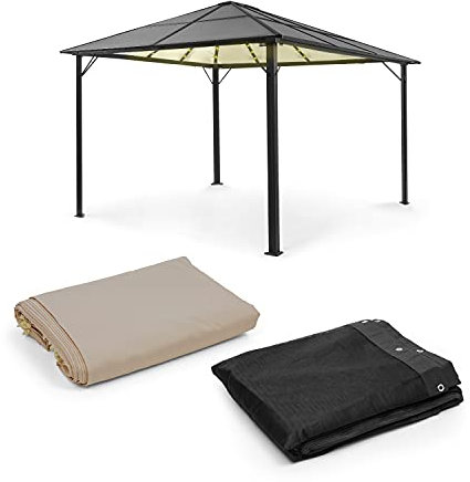 blumfledt Pantheon Solid Sky Ambient Solar - pergola, Ensemble Complet, parois latérales, moustiquaires, Cadre en Aluminium, Toit en Polycarbonate, Dimensions Environ 3 x 4 m - Taupe
