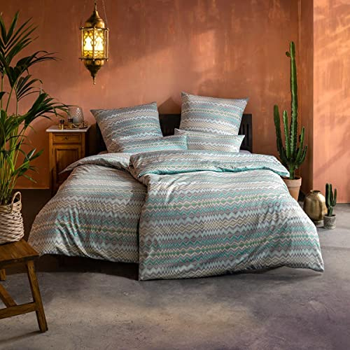 ESTELLA Mako-Satin Bettwäsche Nuria mint 1 Bettbezug 155 x 220 cm + je 1 Kissenbezug 80 x 80 cm + 40 x 80 cm