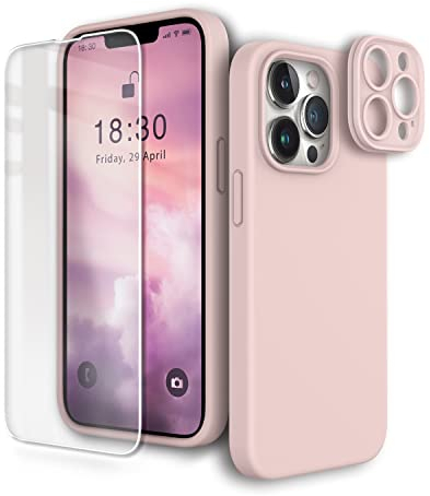 SURPHY Silikon Hülle 3 in 1 Entwickelt für iPhone 13 Pro Hülle 6,1 Zoll (2021), iPhone 13 Pro Hülle Silikon mit Kameraschutz, Silikon Handyhülle iPhone 13 Pro (Rosa)