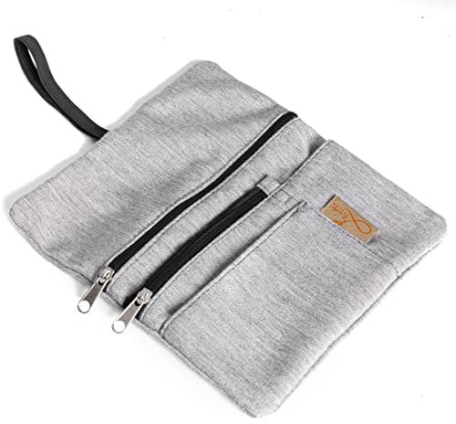Porta Tabacco Cartine e Filtri Idrorepellente Cucito a Mano - Astuccio Portatabacco in Tessuto con cerniera extra, Porta Tabacco Donna - Porta Tabacco Uomo (Grigio-Nero)