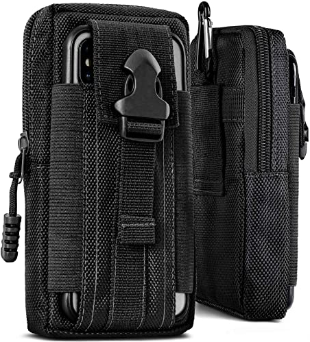 ONEFLOW Survival Case für LG K50 Handy Gürteltasche aus Nylon mit Karabiner, Taktische EDC Tasche mit Gürtel Halterung, Etui Handyhülle Outdoor Handytasche, Schwarz