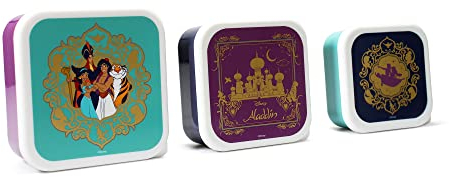 Disney Aladdin Set mit 3 Lunchboxen mit Deckel - BPA-freie Lebensmittelbehälter - Lunchbox - Schule Lunchbox - Snackbox Behälter - Stapel Lunchbox Lunchbox Lunchbox