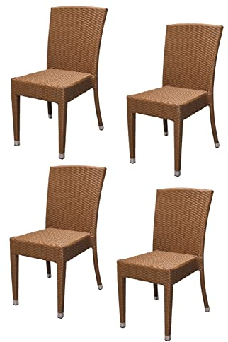 Konway 4X Maui Stapelstuhl Braun Polyrattan Garten Sessel Stuhl Set stapelbar Gartenstühle Gartenmöbel Terrasse Balkon Sitzgruppe Outdoor Möbel