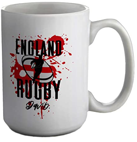 Shopagift Personalised England Rugby Mug Supporters Fans 6 Nations Union Cup White 15oz Large Gift Cup