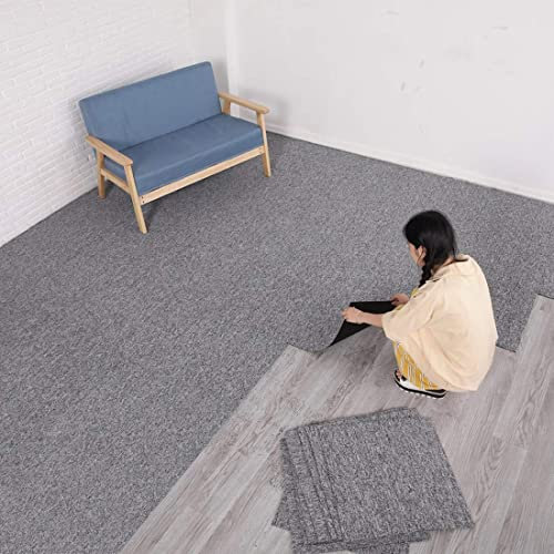 ybaymy 20 PCS Commercial Carpet Tiles, 20”x 20” Carpet Floor Tile with Anti-Slip PVC Back, Non Slip Square Carpets Tile for Residential & Commercial Flooring Use (Light Grey)