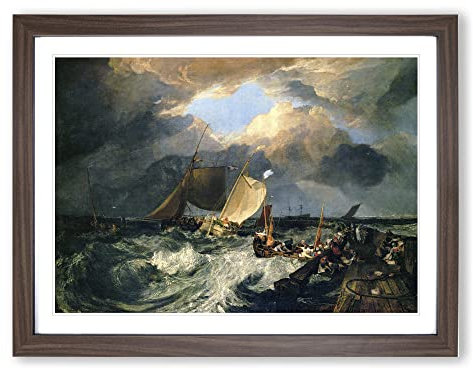 J.M.W. Turner Calais Pier Classic Painting Framed Wall Art Print, Ready to Hang Picture for Living Room Bedroom Home Office Décor, Walnut A4 (34 x 25 cm)