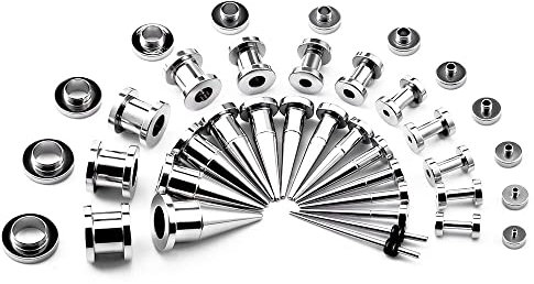 TBOSEN 36PCS Ohr Gauge Stretching Kit Edelstahl Double Flare Legierung Tapers 2 In 1 Stecker Set Öse 14G-00G