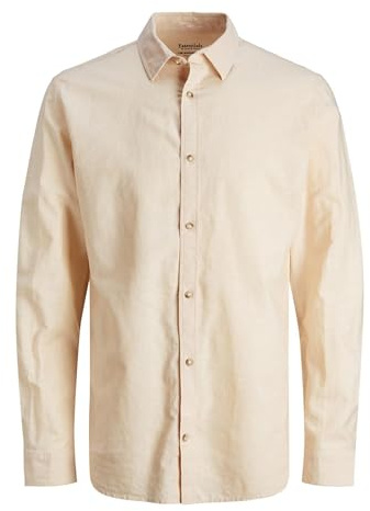 JACK & JONES Herren Hemd Comfort Fit Jjesummer Linen Shirt Ls Sn 12248384,Apricot Ice,L