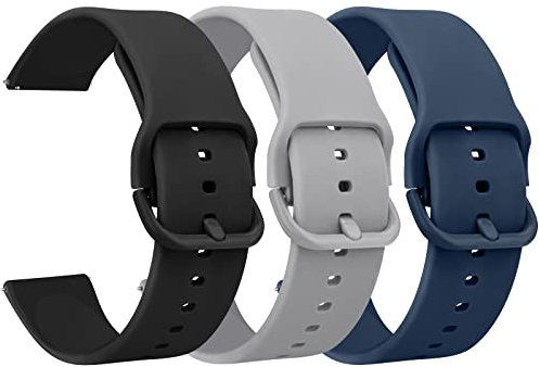Mugust 3Pack Bracelets de Montres Silicone 22mm, Remplacement Dégagement Rapide pour Femme Homme 20mm 22mm (22mm, Noir/Bleu Marine/Gris)