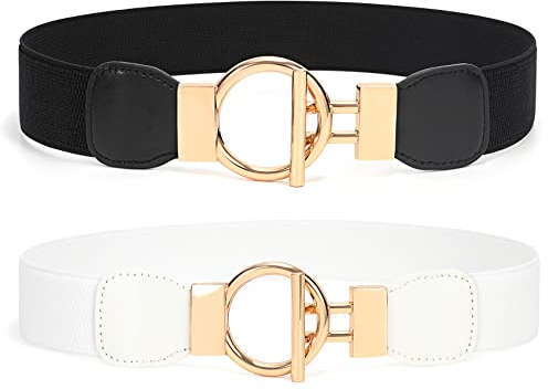 WHIPPY 2er-Pack elastischer Taillengürtel für Damen Vintage Hüftgürtel dehnbarer Kleider Gürtel Breite 4cm,schwarz/weiß 90cm