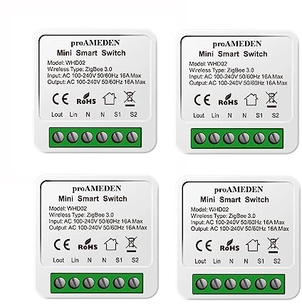proAMEDEN Interrupteur intelligent ZigBee 3.0 16 A Mini Smart Switch Wifi, module commutateur, compatible avec Alexa et Google Home Assistant, (ZigBee, 4/un).