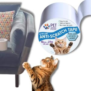 Extra Long Double Sided Cat Scratch Tape and Sofa Protector to Stop Cats Scratching Furniture and Carpets - 10cm Wide (4) x 27m Long (90ft) Roll