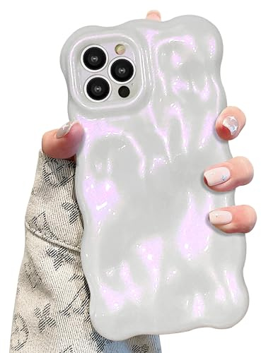 UEEBAI Case for iPhone 13 Pro Max 6.7 inch, Cute Solid Curly Wave Shape Shockproof Soft TPU Bumper Phone Case, Candy Water Ripple 3D Silicone Slim Pretty Case Non-yellowing Cover, Pearl Pink