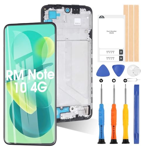 ARSSLY Pantalla para Xiaomi Redmi Note 10 4G/Note 10s 4G M2101K7AI M2101K7AG 6,43 LCD Visualiza Touch Pantalla de Cristal Digitalizante con Herramientas (Negro con Marco)