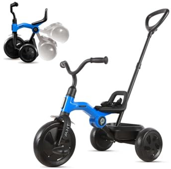 Mondial Toys Triciclo Evolutivo per Bambini ANT Plus 2 in 1 Pieghevole Triciclo con Maniglione ad Altezza Regolabile e Rimovibile Cinture di Sicurezza e Cestello Portaoggetti Max 25 kg Blu