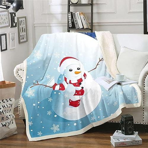 Weihnachtsschneemann-Schneeflocke Überwurfdecke, Decke Mit Blumenmuster, Superweiche Flanell-Bettdecke, Leichte, Flauschige, Flauschige Ganzjahresdecke Für Bettwäsche, Sofa Und Reisen 100 X 140 cm