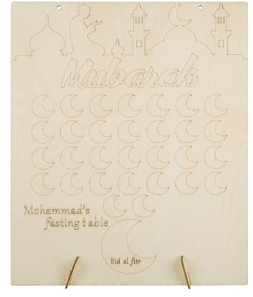 Aitsite Ramadan Kalender Holz, Ramadan Adventskalender Eid Mubarak Countdown Kalender 30 Tage für DIY Ramadan Mubarak Dekoration (Mond) (Mond)