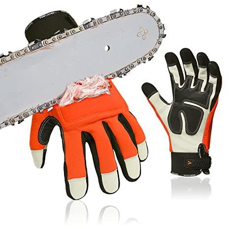 Vgo... 1 paire de gants en cuir de vachette pour tronçonneuse, protection 12 couches contre les tronçonneuses, gants de sécurité pour le travail, gants de mécanicien (CA9760CS)