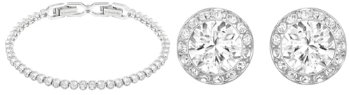 Swarovski Emily Armband, Rhodiniertes Damenarmband mit Strahlenden, Weißen Kristallen & Angelic Ohrstecker, Rundschliff, Weiß, Rhodiniert