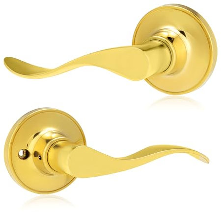 XFORT Cabriole Passage Knob Set Polished Brass, Door Knob for Internal Wooden Doors, Complete Set with Tubular Latch