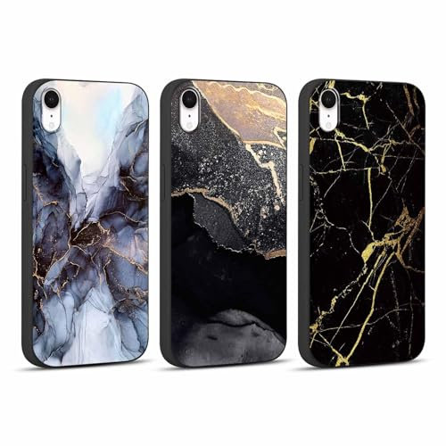 Foonary 3 Pack Print Phone Case Compatible with iPhone XR 6.1, Ultra Slim Fit Soft Silicone with Marble Design Aesthetics Pattern, Shockproof Bumper Protector Black Matte Cover
