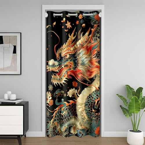 Castle Fairy Türvorhang mit Drachenmotiv, chinesischer Stil, Türvorhang für Schranktür, Retro, traditionelles Thema, Drachenmuster, Vorhang für Schlafzimmer, Privatsphäre, 1 Paneel (B x L) 86,4 x