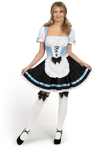 Spooktacular Creations Conjunto de disfraz de Oktoberfest alemán para mujer, vestido de niña de cerveza alemana negro y azul y medias altas L