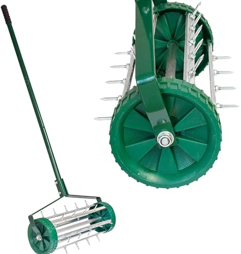 Generisch Handvertikutierer, 44cm Rasenlüfter Walze, Aerifizierer Für Rasen, Rasenbelüfter Manuell, Rasenbelüftung Mit Langem Griff, Lawn Aerator Grasstachelwalze Stahl Für Garten, Hof