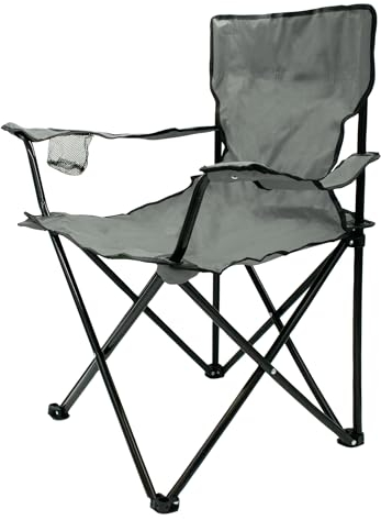 Spetebo Camping Klappstuhl mit Getränkehalter - grau - Campingstuhl klappbar mit Tragetasche - Stuhl faltbar für Festival Freizeit Garten Angler Sessel Belastbarkeit bis 100 kg