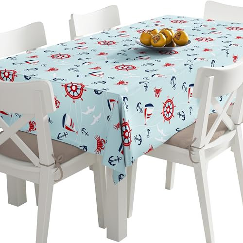 HEKO PANELS Tischdecke Wasserabweisend Abwaschbar 140 x 110 cm Tischtuch Outdoor Gartentischdecke Fleckschutz Tafeldecke Anker Ruder