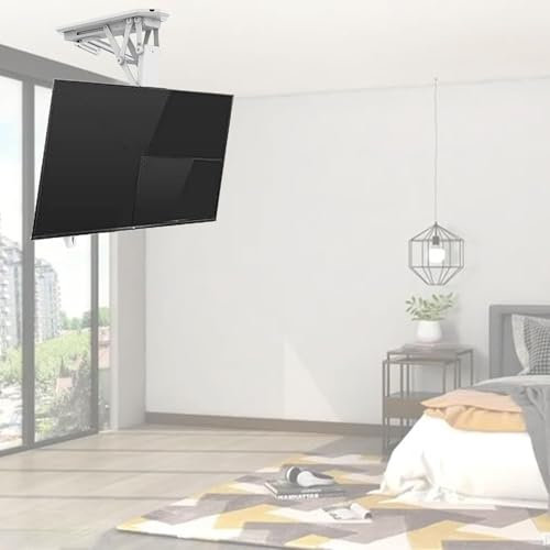 Soporte TV Motorizado, Elevación Automática, Techo Motorizado para TV 32-70 Pulgadas, Capacidad de Carga 45kg/99Lbs (Blanco)
