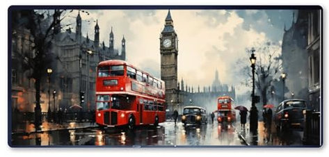 Gaming Mauspad Big Ben Mauspad XXL 800 x 300 x 3 mm XXL Mousepad London Mauspad Gaming Zubehör mit Anti Rutsch Basis Mouse Pad Wasserdicht und Langlebig für Maus und Tastatur, Home Decor, Geschenk