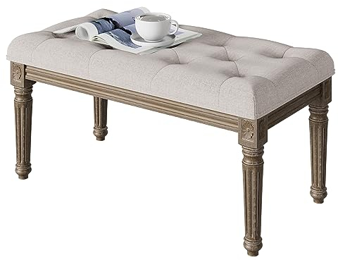 LUNSY Sitzbank Getuftete,Polsterbank Im Vintage Stil Gepolsterte Schuhbank Klavierbank für Wohnzimmer, Foyer, Flur,Esszimmer Und Schlafzimmer, Beige 80 X 43 X47