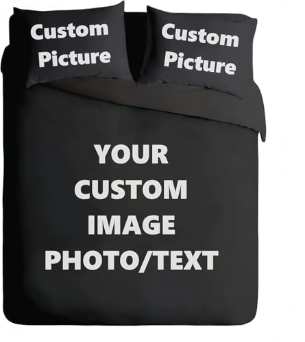 155x220cm Personalisierter Bettbezug, Mikrofaser Bettwäsche-Set Mit Individuellem 3 Fotos, Individuelles Bild, Familien-Bettbezug-Set, Einzelbett, Doppelbett, Schwarz(155x220cm, Personifizieren)