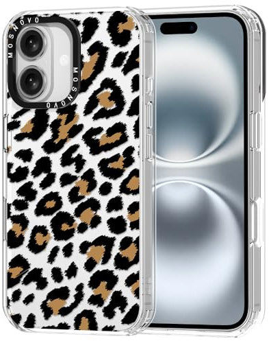 MOSNOVO Hülle für iPhone 16 – Durchsichtige, schlanke, stoßfeste TPU+PC-Handyhülle, [6,6 Fuß Fallschutz/Anti-Abziehen] - Leopardenprint