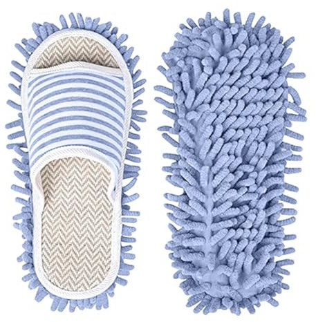 Pantuflas Mop para la limpieza de suelos - Zapatillas Mop lavables | Zapatillas de limpieza desmontables | Limpiador para polvo y suciedad para suelos de cocina, L, 40 EU