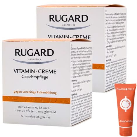 Vitamin Creme Gesichtspflege 2x 100 ml I gegen vorzeitige Faltenbildung I intensiv pflegend und glättend I Collagen, Vitamin A, Vitamin E, Vitamin B6 I Spar-Set plus Pharma-Perle give-away