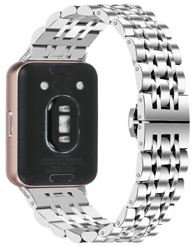 Gimuk Strap Compatible with Samsung Galaxy Fit 3 Strap, Metal Stainless Steel Bands Replacement Arm Watch Band Strap Wristband Bracelet for Samsung SM-R390 Galaxy Fit3 for Women Men (Silver)