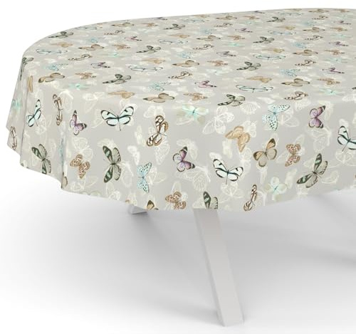 ANRO Wachstuchtischdecke Wachstischdecke Wachstuch Tischdecke abwaschbar Gartentischdecke Wasserabweisend Oval 180x140cm Schnittkante Schmetterlinge
