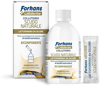 Forhans Zweikomponenten-Mundspülung mit aktivem Lattoferrin, Naturschild, Kontrast Black Stain, Mukositis und trockenem Mund, ideal für Zahnimplantate, Kieferorthopädische Geräte, Wirkung von