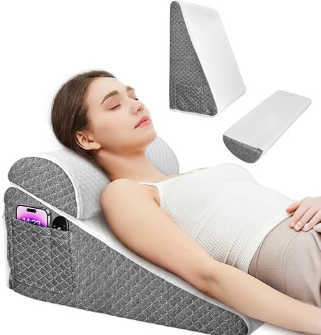 Cuscino a cuneo per letto, cuscino triangolare in memory foam, per apnea notturna, bruciore di stomaco, russare, altezza delle gambe 30,5 cm, supporto lombare per sedersi sul letto