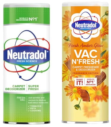 Neutradol Carpet Freshener Powder 2 Pack - Powerful Carpet Deodorizer Eliminates Odors Fresh Scent - Vac N Fresh Pet Friendly Carpet Powder Cleaner for Vacuum - Plus Cheeroo Magnet