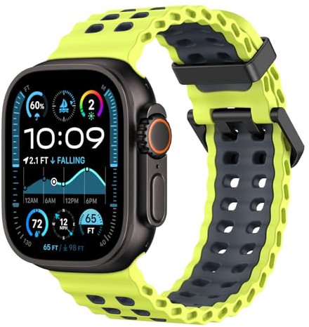 Astorgos Cinturino Traspirante Ocean Compatibile con Apple Watch Ultra 2/Ultra 49mm,Serie 10 46mm, 9/8/7 45mm,SE2/SE/6/5/4 44mm,3/2/1 42mm,Cinturini Sportivo in Silicone per Uomo e Donna, Lmn/Grg
