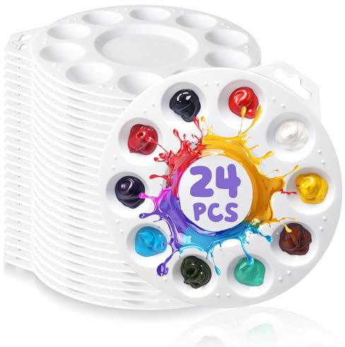 Halobios 24-teilige Runde Acryl, Aquarell, Öl, Gouache oder Handwerk, DIY, Party, Kunststoff-Palette mit Loch zum Aufhängen für einfaches Halten