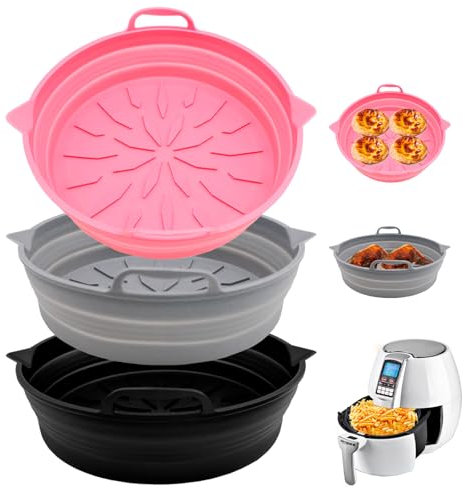 LTHERMELK Teglia per Friggitrice ad Aria e Stampi in Silicone, 3 Pezzi Pieghevoli per Muffins, Torte e Cupcake - Compatibile con Cestelli per Air Fryer Philips e Ninja Foodi