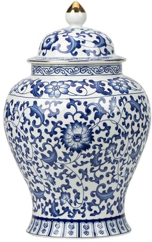 Pocs au gingembre bleu et blanc avec couvercle des vases en porcelaine décorative en céramique pour table, salon, étagère de style chinois de style chinois (paire)