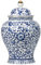 Pocs au gingembre bleu et blanc avec couvercle des vases en porcelaine décorative en céramique pour table, salon, étagère de style chinois de style chinois (paire)