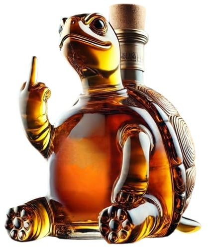 Hintyne Carafe à Whisky 350 ML Motif Tortue avec Majeur Flacon à Whisky en Verre Transparent avec Bouchon 13 x 13 x 18 cm